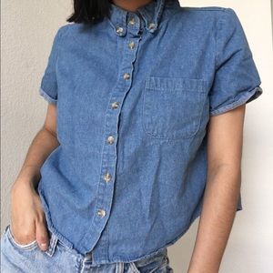 Brandy Melville Blue Jean Button Up Collared Shirt